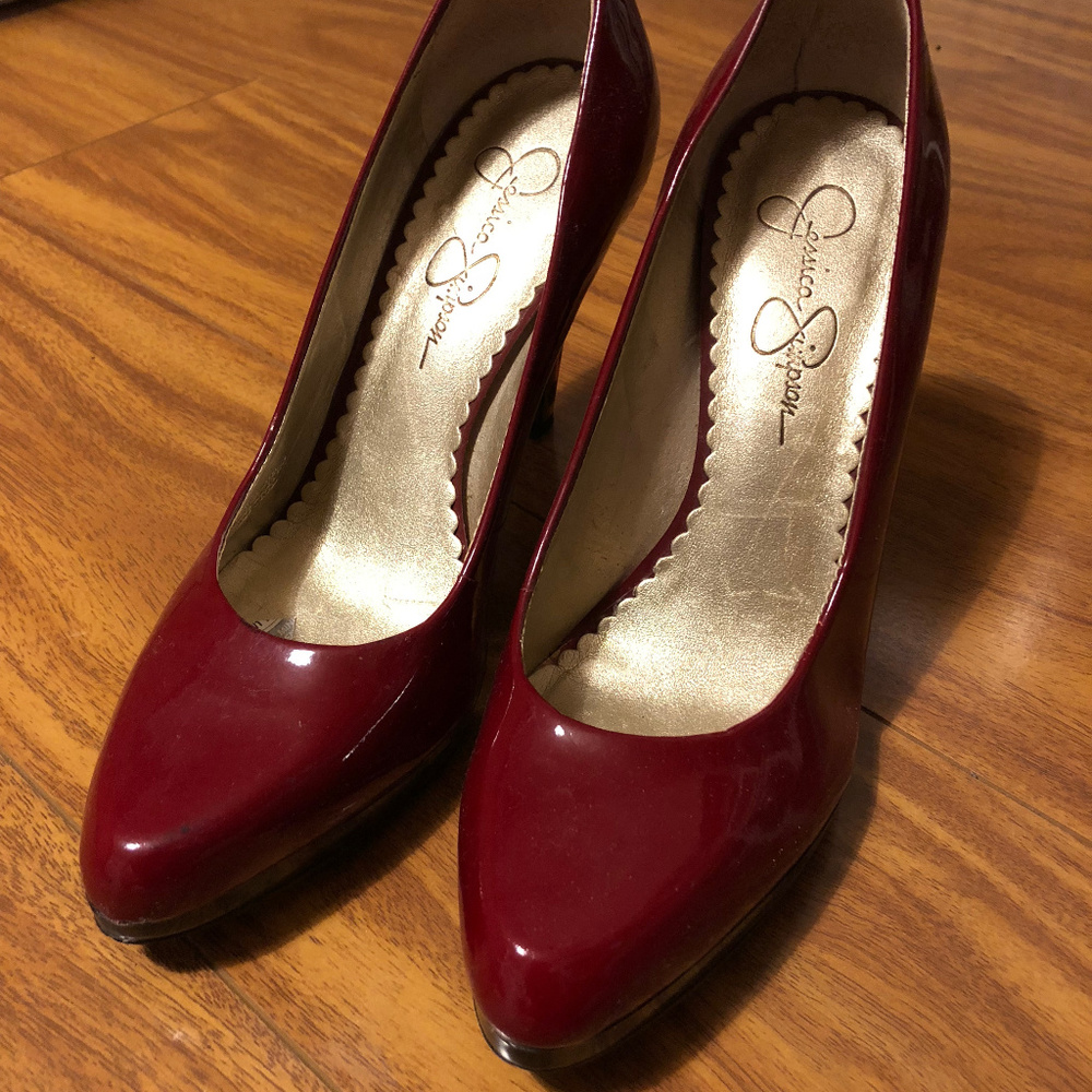 Jessica Simpson Red Patent Leopard Heel Pumps 6.5
